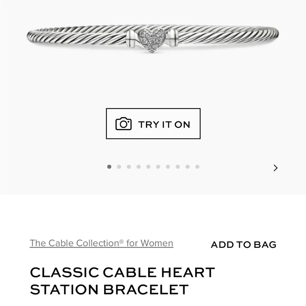 David Yurman New Silver Heart Bracelet diamond authentic sz M